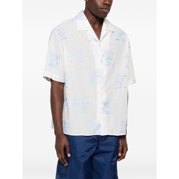 Kenzo Short-Sleeve Camp Collar Shirt In White Silk-Nylon Blend - NWT